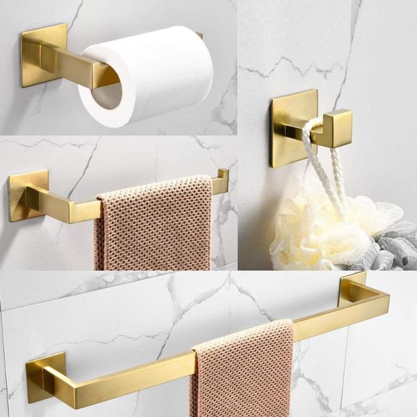 

bath accessory set brushed gold stainless steel 4-piece bathroom hardware kit towel bar toilet paper rack clothes hook roll holder