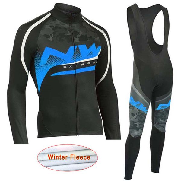 

nw man winter cycling jersey set long sleeve 2019 thermal fleece bicycle suit wear bike clothing set ropa ciclismo uniformes c26, Black;red