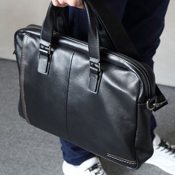 

man briefcase japan style cow leather business bag black mens shoulder real genuine leather lap bags men handbags maleta