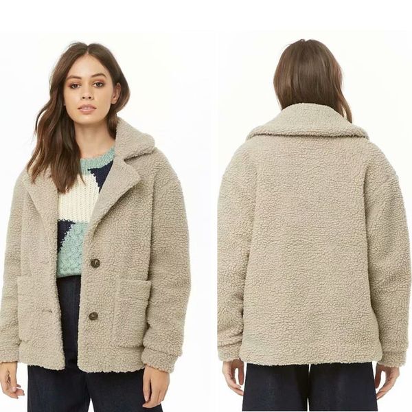 

new fashion autumn winter women wild lapel long sleeve solid color double pocket coat female jacket, Black