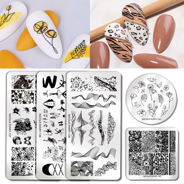 

nail art templates nicole diary stamping plates music animal flower printing template stainless steel manicure tools designs, White
