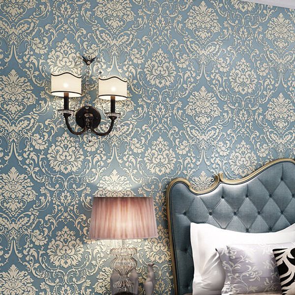 

10m roll damask 3d non-woven embossed wall stickers textured bedroom room decoration