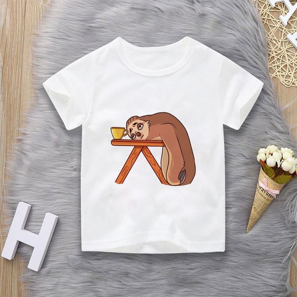 

cute print kids t shirt sloth animal baby t shirt summer clothes new casual wild boys shirts crew neck white girl, Blue