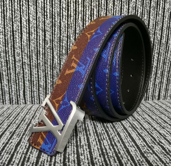 

2020 men's business casual leather belt, printed letters men luxury designer brand 1g louis belt 1g, Blue;gray