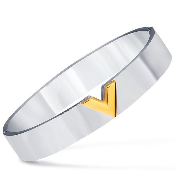 

new fashion simple design titanium stainless steel initial letter v womens cuff bangle bracelet birthday jewelry gifts for women wholesale, Black
