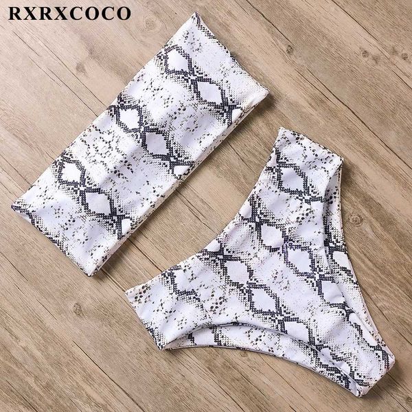 

rxrxcoco high waist bikini set bandeau swimsuit women snake print swimwear women summer bathing suit brazilian bikinis 2019