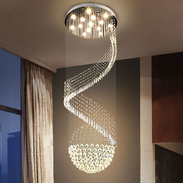 

contemporary crystal chandelier lighting round design long stair spiral loft chandeliers restaurant hall hanging light fixtures