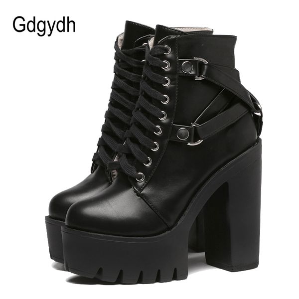 

fashion black boots women heel spring autumn lace-up soft leather platform shoes woman party ankle boots high heels t200106
