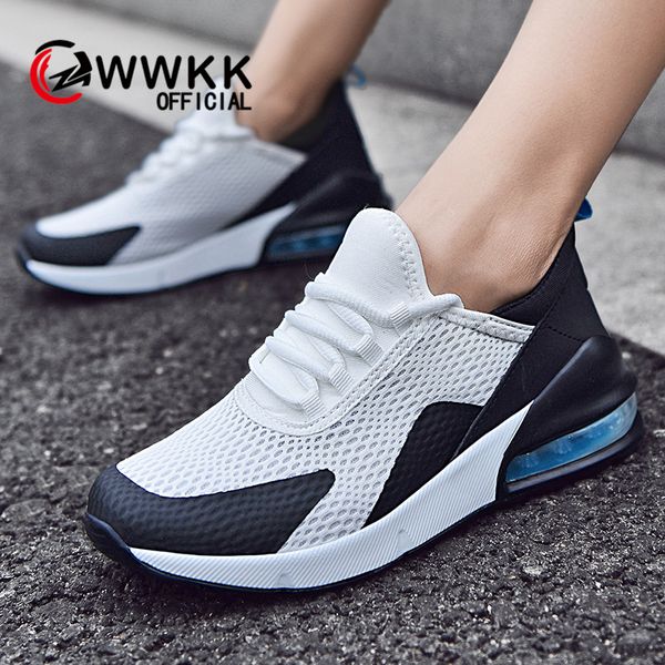

wwkk shoes woman platform trainers women mens couples casual lace up breathable air cushion sports walking male sneakers shoes, Black