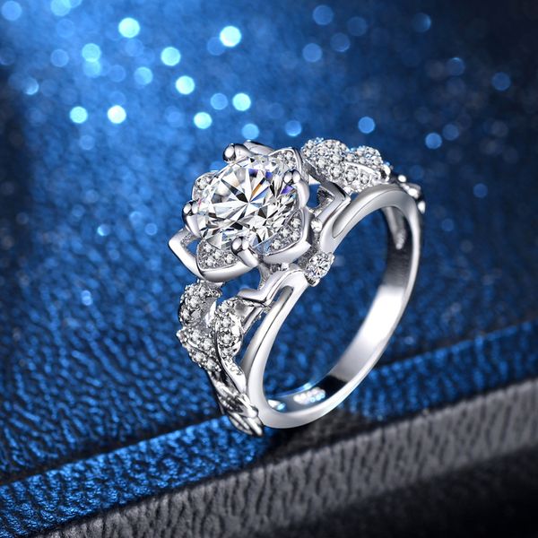 

european fashion ladies rose ring set flowers leaves inlaid zircon ring wedding engagement women jewelry bague femme size 6-10, Golden;silver
