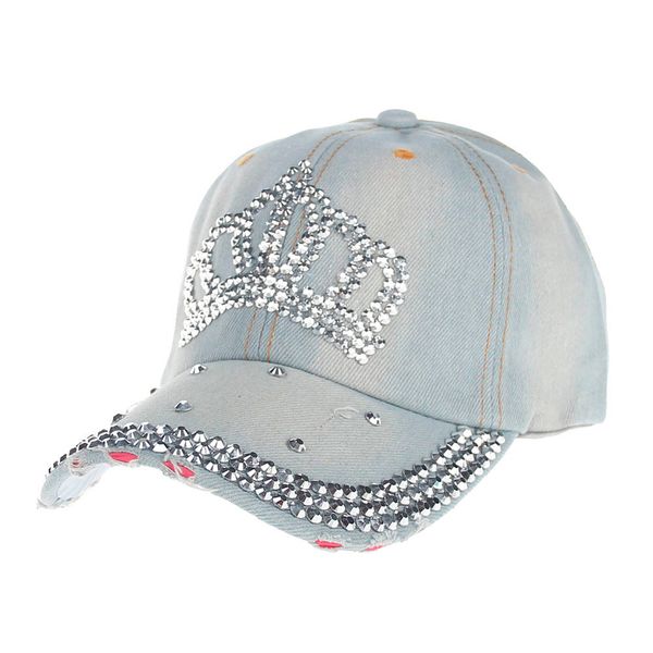 

hip-hop baseball cap full diamond crown flat snapback hat extravagant diamond studded fashion cowboy caps #3, Blue;gray