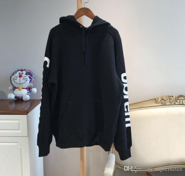 

hight quality 18ss sideline letter logo hooded sweatshirt hip hop streetwear printing letter fleece hoodie, Black