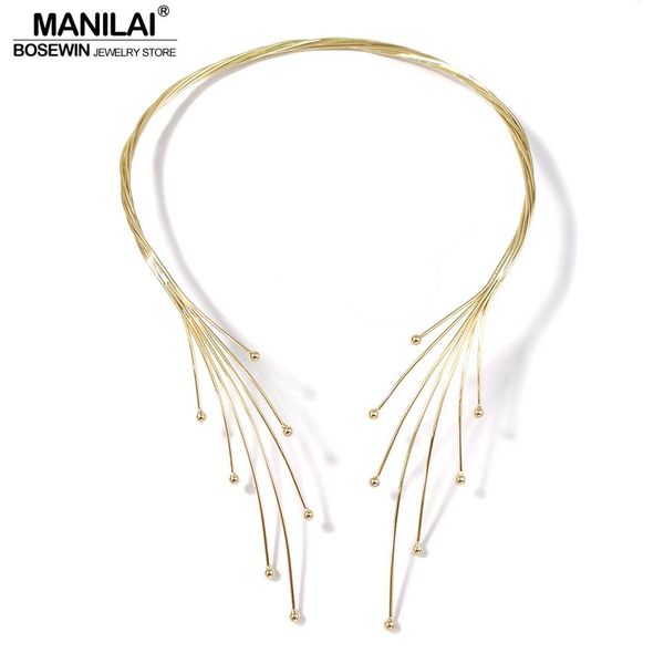 

manilai handmade copper weave torques necklaces women statement metal jewelry fashion collar big choker necklaces charm 2019, Silver