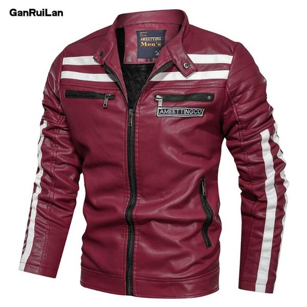 

2020 fashion autumn men leather jacket slim pu coat leather outerwear zipper pu bomber jacket stand collar motorcycle leisure, Black