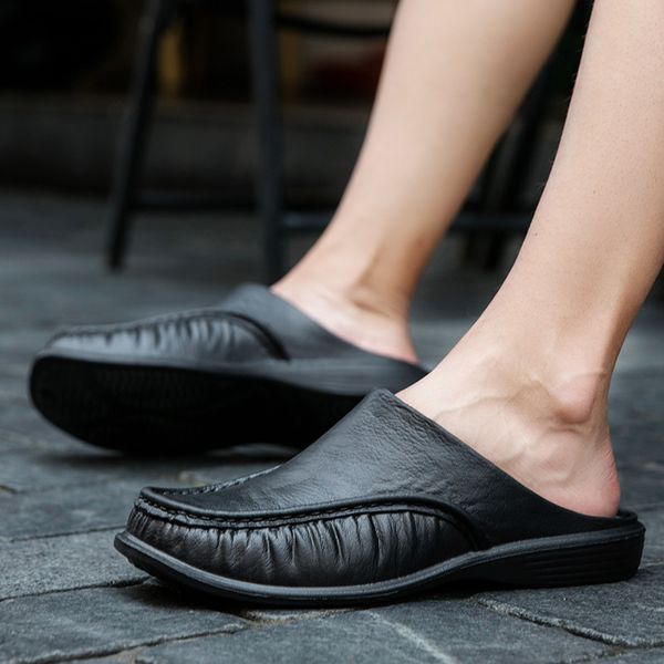 

men comfy backless slippers casual sandals breathable anti-slip for summer outdoor fs99, Black