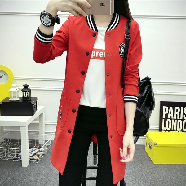 

spring and autumn new women in the long section of the baseball uniform korean casual jacket lady slim coat, Black;brown