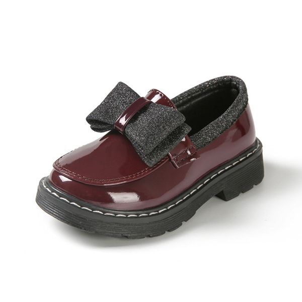 

cozulma kids patent leather shoes for girls glitter butterfly-knot shoes for children patchwork slip-on size 26-36, Black;grey