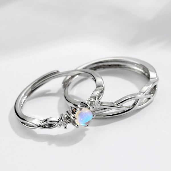 

moonlight stone concentric knot couple ring pure silver plain ring a romantic valentines day gift girlfriend, Golden;silver