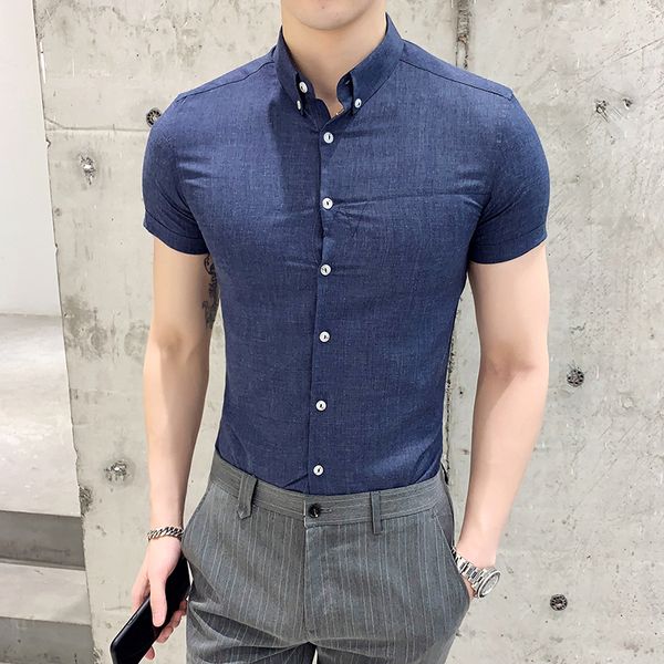 

men shirts summer solid short sleeve shirt men slim fit all match gentlemen business formal wear prom tuxedo 3xl, White;black