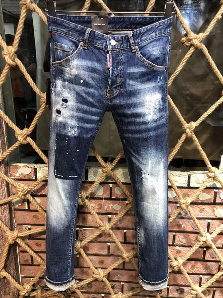 

novel teez ss20 d2 brand designer men denim cool guy jeans embroidery pants fashion holes trousers italy size 44-54 9501#01 # 01, Blue