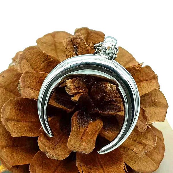 

ox horn necklace stainless steel half moon charm pendant women fashion charm jewelry christmas gift, Silver