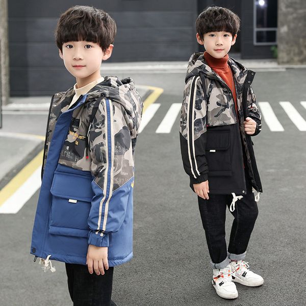 

2019 зимняя куртка для мальчиков камуфляж куртка дети дети мальчик coat детей с капюшоном верхняя одежда утепленная одежда для подростков ма, Blue;gray