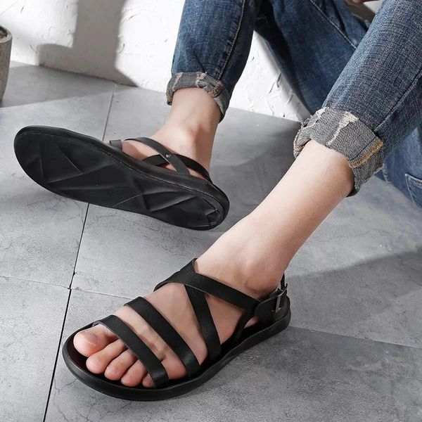 

woman sandals slippers flat slippers designer shoes real leather sandals rubber sole eu:35-41 with exquisite box 77, Black