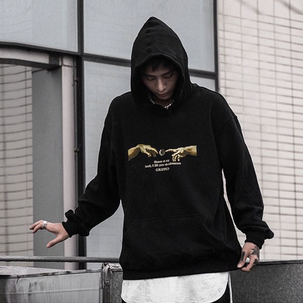 

hip hop color hoodie sweatshirts men 2019 hand printed hooded pullover mens fashion streetwear hoodies us size, Black