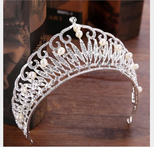 

european diamond pearl crown wedding hairdress bride hairdress accessories, Slivery;golden