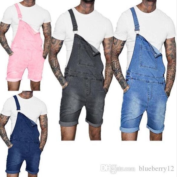 

mens fashion overalls summer casual sling denim jumpsuit fashion jeans with 4 colors asian size ing, Blue