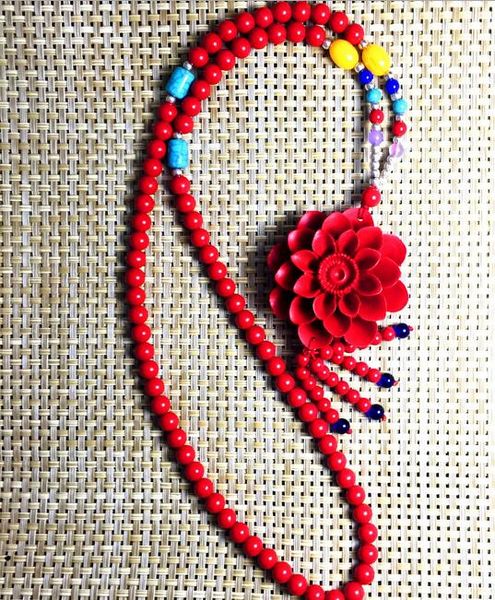 

завод прямой тайвань красный киноварь длинный свитер цепи кулон кулон красный цветок ювелирные изделия нефрит подарок, Silver