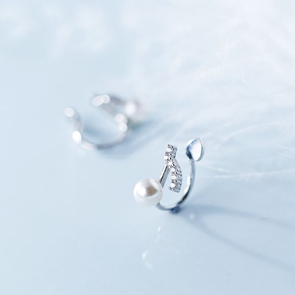 

mloveacc 100% 925 sterling silver cz musical note ear cuff clip on earrings for women girl without piercing earing pearl jewelry