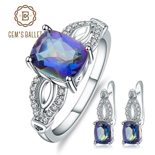

gem's ballet 5.98ct natural blueish mystic quartz jewelry sets for women fashion wedding 925 sterling silver earrings ring set, Black
