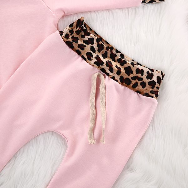 

casual newborn baby girls long sleeve hooded sweatshirt+pants 2pcs leopard cotton outfits set, White