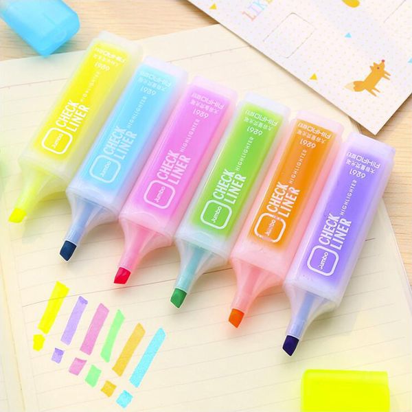 

1pcs candy colorful large capacity highlighter pen oblique drawing pen writing office stationery and school supplies, Black;red