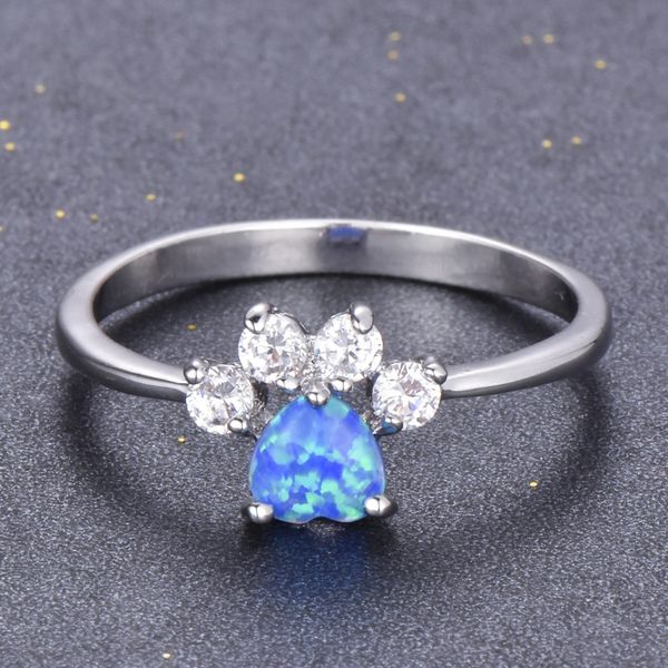 Luckyshine 10 pezzi / lotto simpatici anelli per zampa di gatto rosa blu opale di fuoco anelli in argento 925 matrimonio amico di famiglia regalo di festa214r