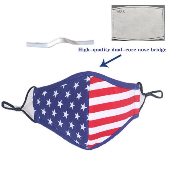 

designer luxury face mask, cotton cloth masks with pm2.5 replaceable filter washable reusable masks ameican flag pattern mouth dedding