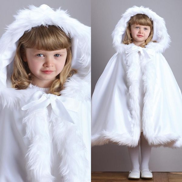 

princess hooded flowers girls cape wedding jacket wraps with muff christmas for wedding cloaks white ivory faux fur winter tea length, Brown;red