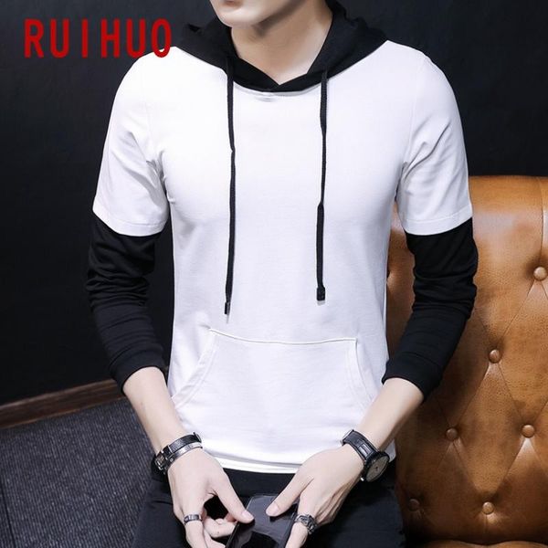 

ruihuo 2020 new patchwork pullover men hoodies sweatshirts hip hop hoodie sweatshirt men fashion hooded sweatshirts m-3xl, Black