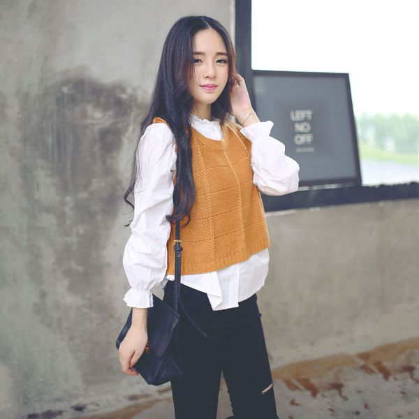 

cropped women knitted vest sleeveless sweater waistcoat 855ly, Black;white