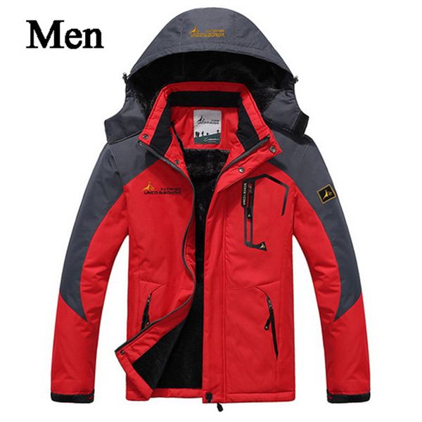 

plus size men's winter hiking jacket men outdoor sports coat camping trekking windbreaker waterproof ski jackets, Blue;black