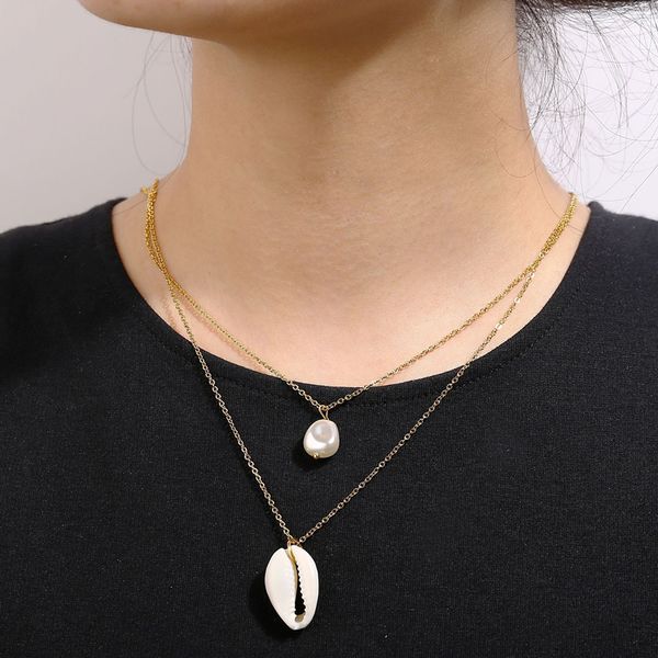 

women creative white pearl sea shell pendant necklace fashion bohemian retro necklace jewelry new style necklace, Silver