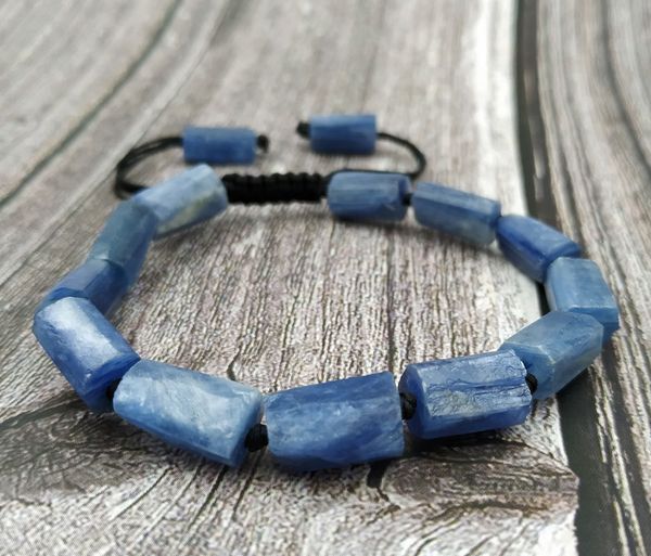 

ya3932 natural kyanite stone beads cord knotted adjustable bracelet, Golden;silver