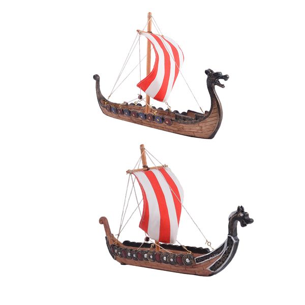 

set of 2 viking ship model dragons head figurine statue