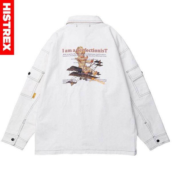 

2020 mens hip hop cargo jacket streetwear harajuku retro jacket windbreaker kid plane print white coat autumn street wear, Black;brown