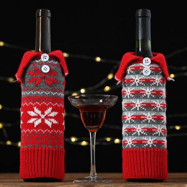 

christmas knitted glass bottle bag snowflake wine cover bag for home party festival party table decor gift bottles covers bags