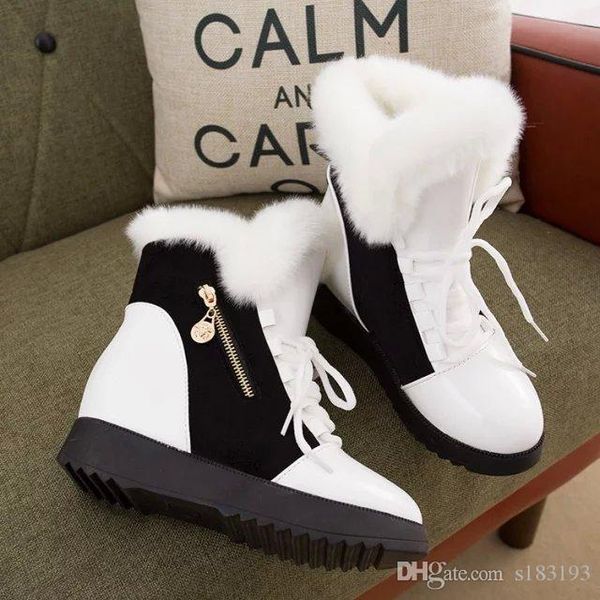 

snow boots 2019 new color matching round head women plus velvet cotton boots female martin casual wild non-slip women's booties, Black