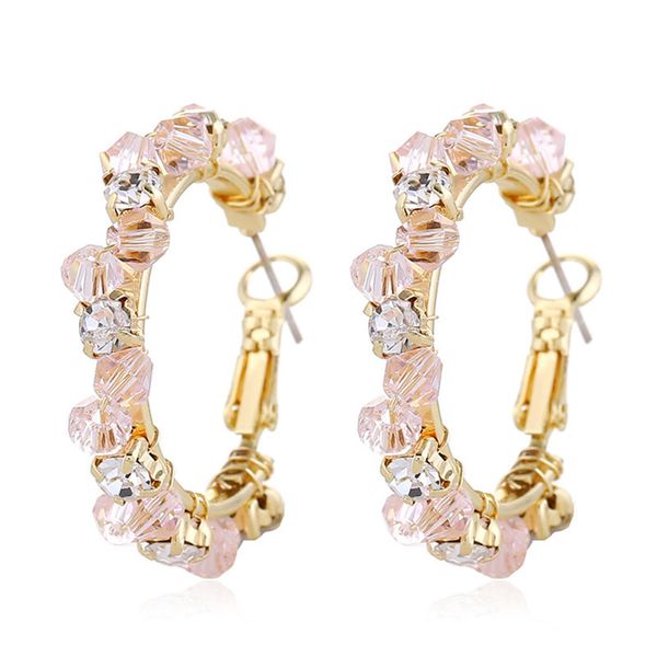

hoop & huggie crystal beads earrings for women hand braided simulation plearls statement jewelry bridal wedding, Golden;silver