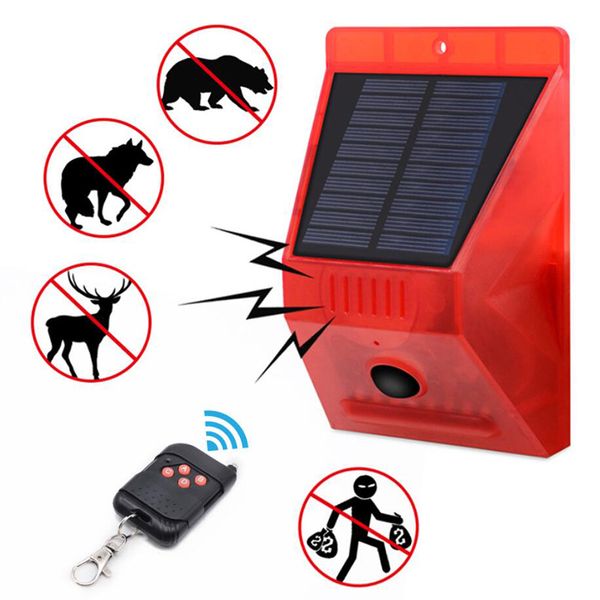 

129db solar lights 8 led solar strobe light alarm lights motion sensor waterproof remote control loud detector lamp for home yard outdoor