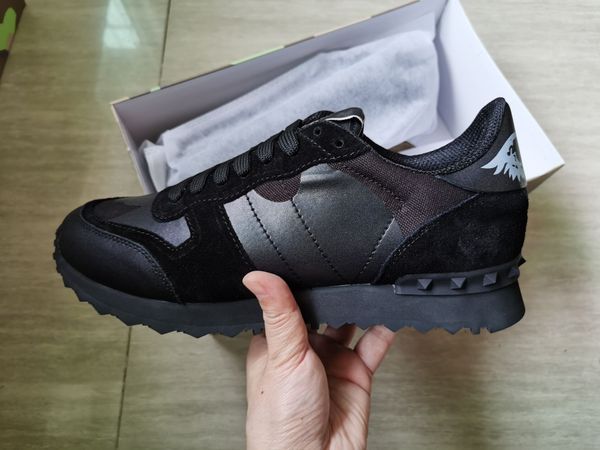 

35-46 stud sneakers shoes footwear men women genuine leather flats brand designer rockrunner trainers casual shoes sneakers chaussures, Black